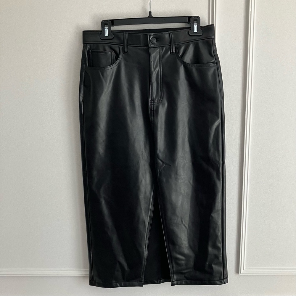 Abercrombie & Fitch Black Faux Leather Midi Pencil Skirt – High Rise 5-Pocket